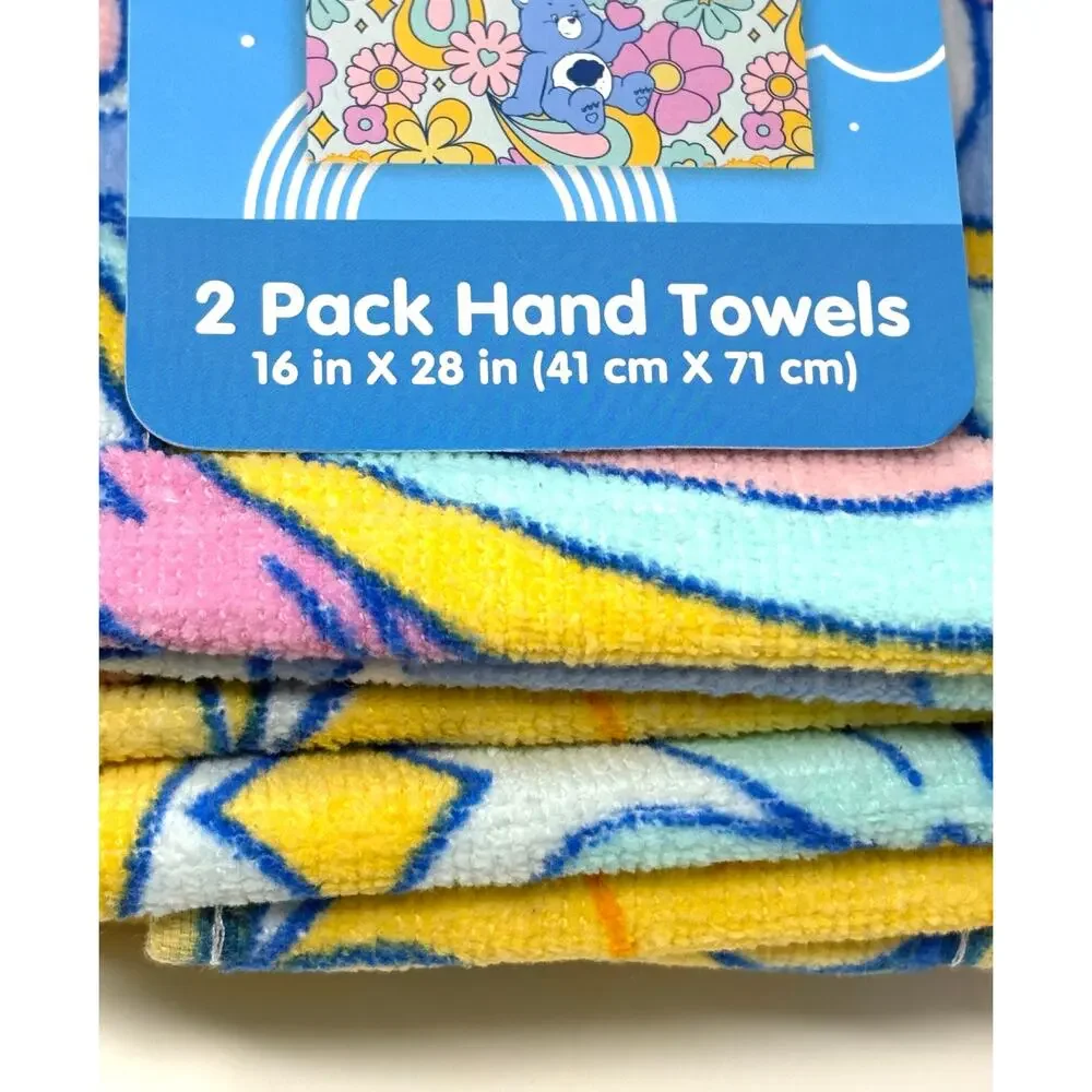 Care Bears Hand Towels Set 2 Pcs Funshine Grumpy Bear Yellow Blue Pink Multi NWT